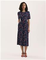 Jersey Floral Midi Waisted T-Shirt Dress