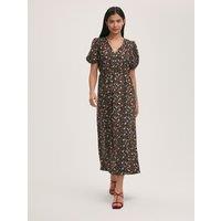 Crepe Ditsy Floral V-Neck Midi Tea Dress