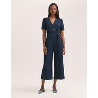 Crepe Button Front Short Sleeve Jumpsuit