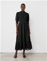 Georgette Textured Shirred Midi Tea Dress