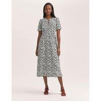 Finery London Crepe Floral Tie Neck Midi Tiered Tea Dress Ivory Mix