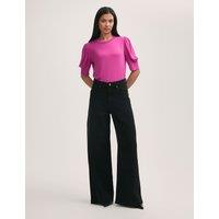 Jersey Draped Gathered Puff Sleeve Top