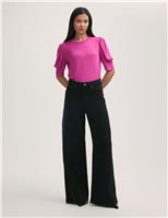 Jersey Draped Gathered Puff Sleeve Top