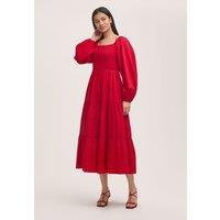 Finery London Pure Cotton Square Neck Midi Tiered Dress Red