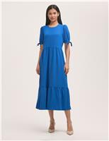Crepe Round Neck Tie Sleeve Midi Tea Dress