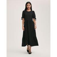 Crepe Round Neck Tie Sleeve Midi Tea Dress