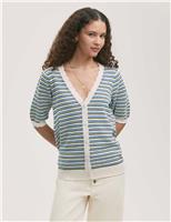 Pure Cotton Striped Short Sleeve Cardigan