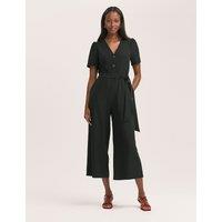 Crepe Button Front Short Sleeve Jumpsuit