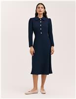 Crepe Collared Midi Shirt Dress