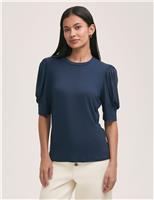 Finery London Jersey Puff Sleeve T-Shirt Navy