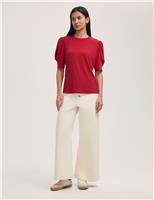 Finery London Jersey Puff Sleeve Top Red