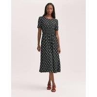 Crepe Polka Dot Midi Waisted Tea Dress