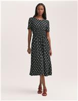 Crepe Polka Dot Midi Waisted Tea Dress