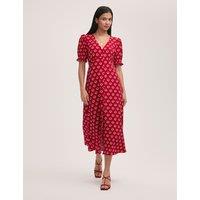 Crepe Polka Dot V-Neck Midi Tea Dress