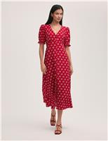 Crepe Polka Dot V-Neck Midi Tea Dress