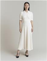 Crepe Puff Sleeve Midi Tea Dress