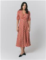 Printed V-Neck Midi Tea Dress