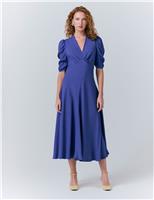 Crepe V-Neck Midi Tea Dress