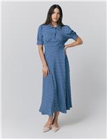Crepe Polka Dot Button Front Midi Tea Dress