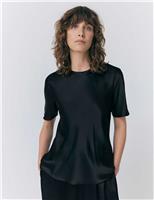 Ghost Satin Round Neck T-Shirt Top Black