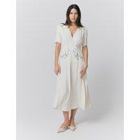 Crepe Embroidered V-Neck Midi Tea Dress