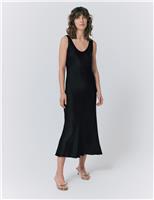 Ghost Satin Scoop Neck Midi Slip Dress Black
