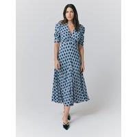 Printed V-Neck Midi Tea Dress