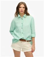 Superdry & Co Linen Rich Collared Shirt Blue