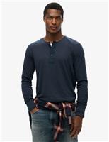 Superdry & Co Pure Cotton Grandad Collar Long Sleeve Top Navy