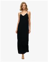 Textured Scoop Neck Strappy Maxi Slip Dress