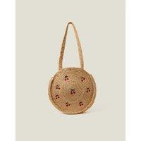 Jute Embroidery Cherry Circle Shoulder Bag