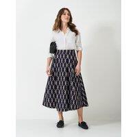 Pure Cotton Geometric Midi A-Line Skirt