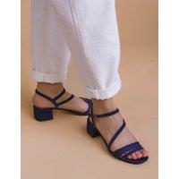 Jones Bootmaker Leather Ankle Strap Block Heel Sandals Navy
