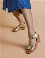 Jones Bootmaker Leather Metallic Ankle Strap Wedge Sandals Gold