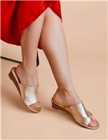 Leather Metallic Wedge Mules