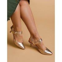 Jones Bootmaker Leather Ankle Strap Kitten Heel Court Shoes Gold