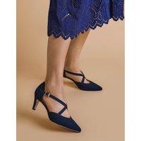Jones Bootmaker Leather Strappy Kitten Heel Pointed Court Shoes Navy