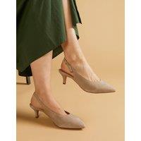 Jones Bootmaker Suede Kitten Heel Pointed Slingback Shoes Beige