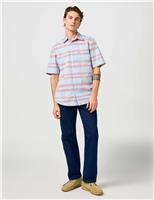 Wrangler Pure Cotton Check Short Sleeve Shirt Blue