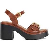 Leather Chunky Block Heel Platform Sandals