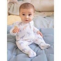 JoJo Maman Bb Pure Cotton Elephant Print Sleepsuit (0-18 Mths) Grey Mix