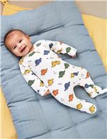 JoJo Maman Bb Pure Cotton Dinosaur Print Sleepsuit (0-18 Mths) White Mix