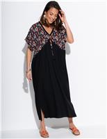 Printed V-Neck Tie Detail Midaxi Beach Dress