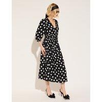 Spot Print V-Neck Midi Skater Dress