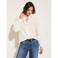 Pure Cotton Broderie Frill Neck Blouse