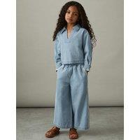 Pure Cotton Chambray Collared Top (4-14 Yrs)