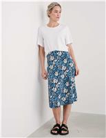Seasalt Cornwall Cotton Rich Floral Midi A-Line Skirt Navy Mix