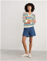 Cotton Rich Striped Collared Jumper with Linen