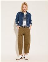 Cotton Rich Barrel Leg Cropped Trousers