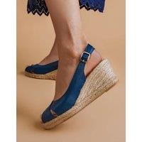 Jones Bootmaker Leather Ankle Strap Wedge Sandals Navy